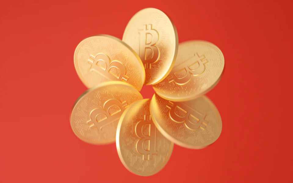 bitcoins on red